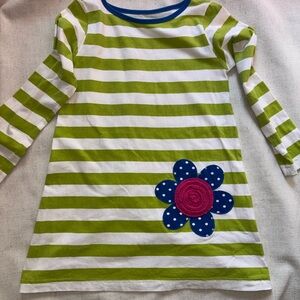 Kelly's Kids Green and White Striped Dress with Blue Flower